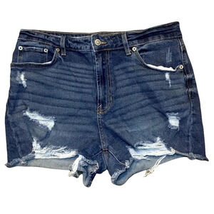 No Boundaries Dark Wash High Rise Distressed Denim Shorts Junior Size 13